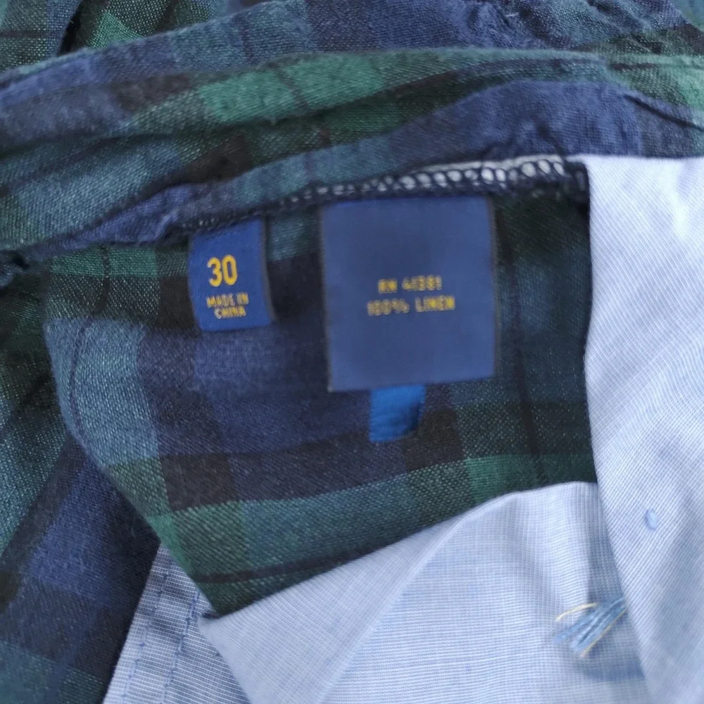 Polo Ralph Lauren Shorts Mens 30 Blue Green Plaid Linen Slim Fit Chino Casual
